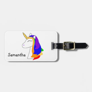 White rainbow hair unicorn luggage tag