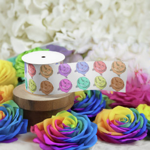White Rainbow Roses 3 inch Satin Ribbon