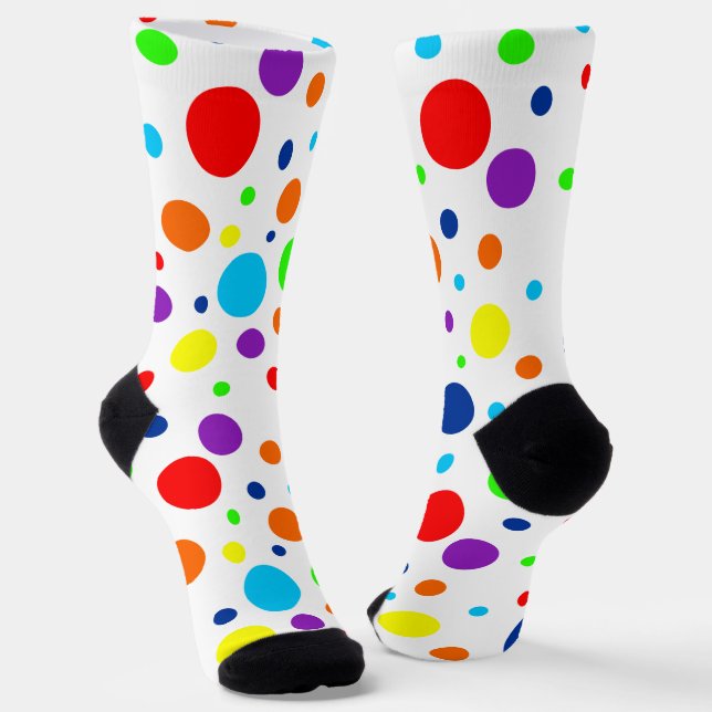 White Rainbow Spots Crew Socks (Angled)