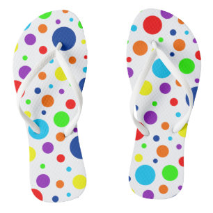 White Rainbow Spots Flip Flops
