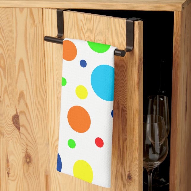 White Rainbow Spots Kitchen Towel (Thirds Fold)