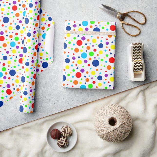 White Rainbow Spots Wrapping Paper (Crafts)