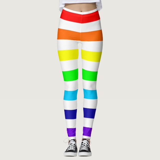 White Rainbow Stripes Leggings (Front)