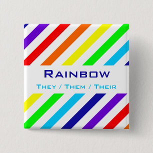 White Rainbow Stripes Name / Pronoun Button