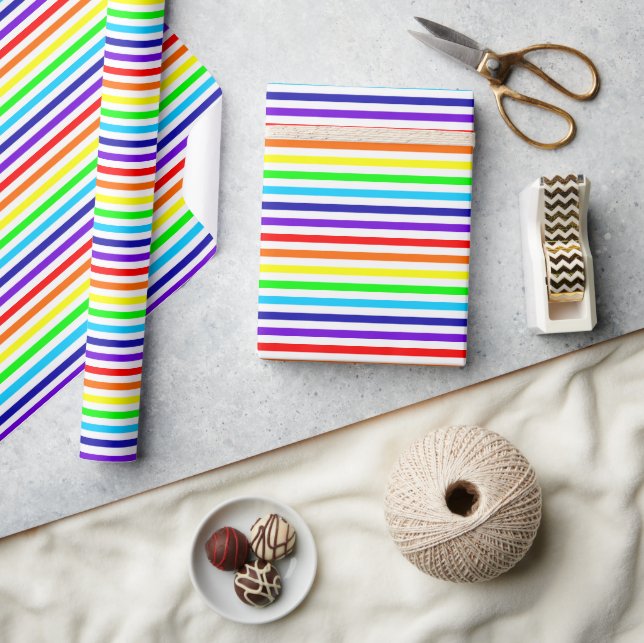 White Rainbow Stripes Wrapping Paper (Crafts)