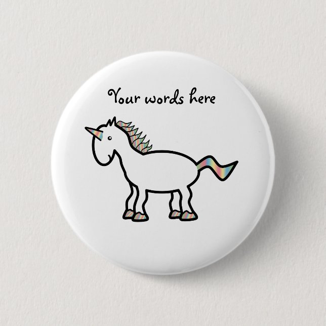 White rainbow unicorn 6 cm round badge (Front)
