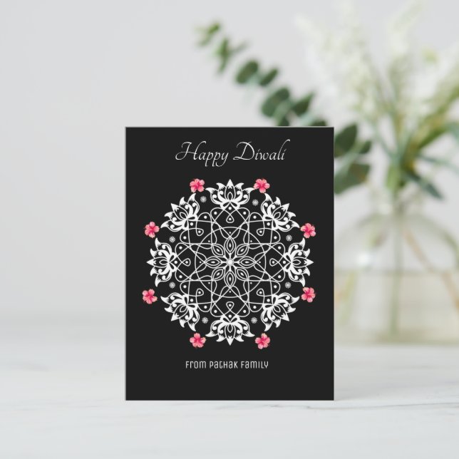 White Rangoli with hibiscus  Postcard (Standing Front)