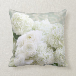 White ranunculus and hydrangeas cushion