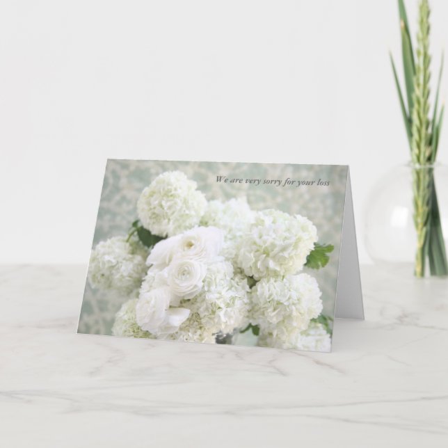 White ranunculus and hydrangeas sympathy card (Front)