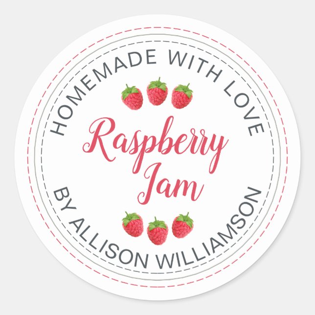 White Raspberry Homemade With Love Jam  Classic Round Sticker (Front)