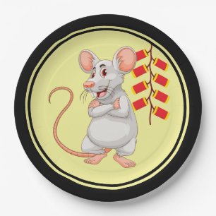 White Rat & Chinese Firecrackers Paper Plate