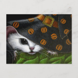 WHITE RAT MOUSE WITH WITCH HALLOWEEN HAT POSTCARD