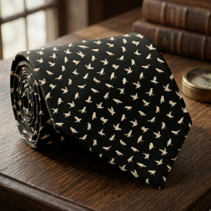 White Raven Bird Pattern – Gothic Groom Gift Tie