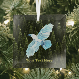 White Raven on Fractal Conifers Glass Tree Decoration