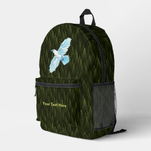 White Raven on Fractal Conifers Printed Backpack