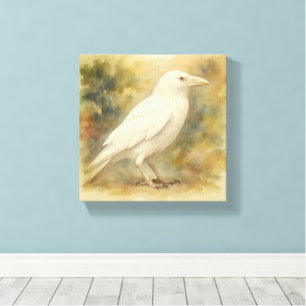 White Raven Watercolor Canvas Print