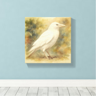 White Raven Watercolor Canvas Print
