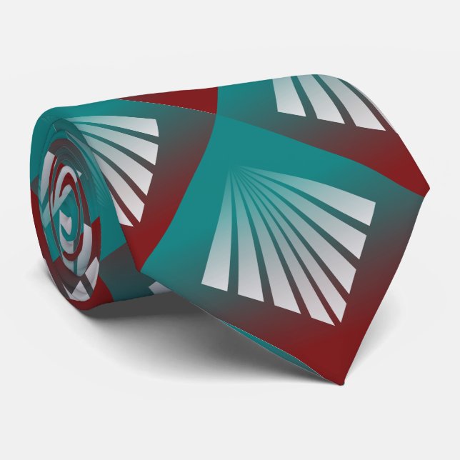 White rays on burgundy teal tie (Rolled)