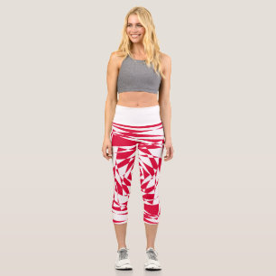 White red abstract illusion capri leggings