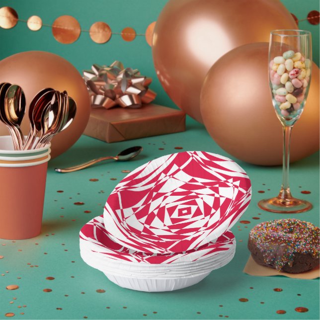 White & Red Abstract Illusion Paper Bowls – Modern Paper Plate (Multi)