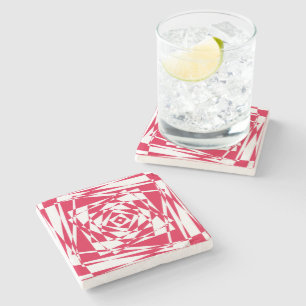 White red abstract illusion  stone coaster