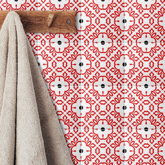 White Red and Black Geometric Mosaic Pattern Tile (Creator Uploaded)