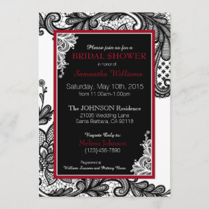 White Red and Black Lace Bridal Shower Invitation