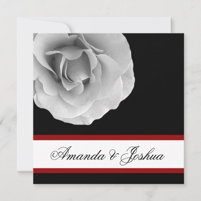 WHITE RED and BLACK Rose Flower Wedding Invitation (Front)
