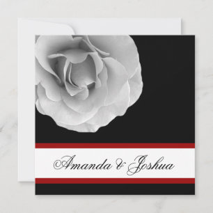 WHITE RED and BLACK Rose Flower Wedding Invitation