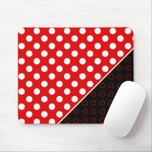 White Red And Black Stylish Polka Dots And Hearts Mouse Mat
