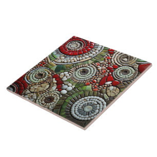 White, Red and Green Christmas Spiral Pattern Tile