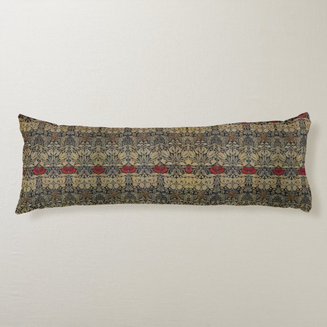 White Red and Green Floral William Morris Medway Body Cushion (Front)