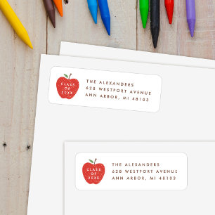 White Red Apple Preschool Graduation Address Label