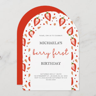 White Red Arch Berry First Birthday Invitation