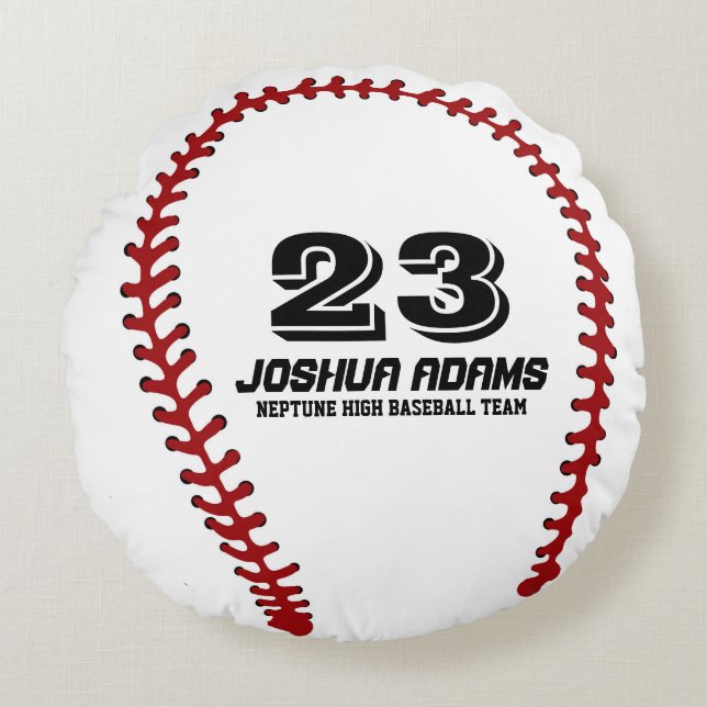 White Red Baseball Games Sports Team Round Pillows (Front)