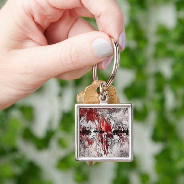 White red black abstraction key ring (Hand)
