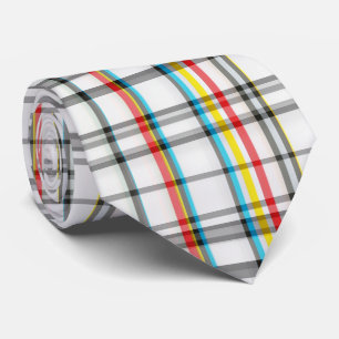 White Red Black Blue Tartan Tie