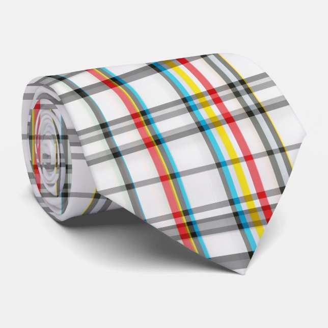 White Red Black Blue Tartan Tie (Rolled)