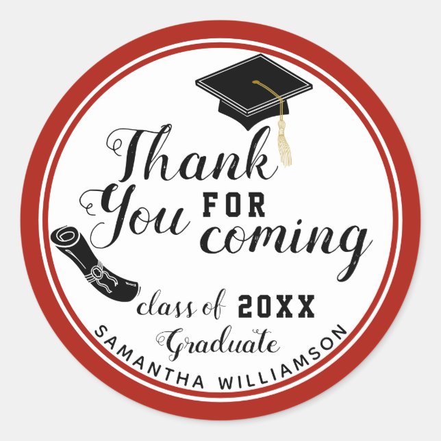 White Red Black Class of 2025 Graduate Thank You Classic Round Sticker (Front)