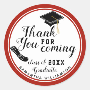White Red Black Class of 2025 Graduate Thank You Classic Round Sticker
