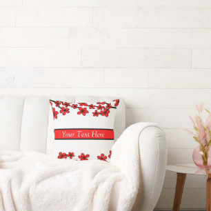 White, Red & Black Floral Your text here Cushion