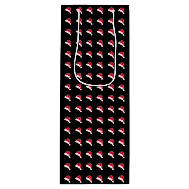 white red black Santa Hat pattern Christmas Wine Gift Bag (Front)