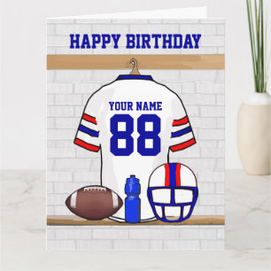 White Red Blue Football Jersey Happy Birthday Card