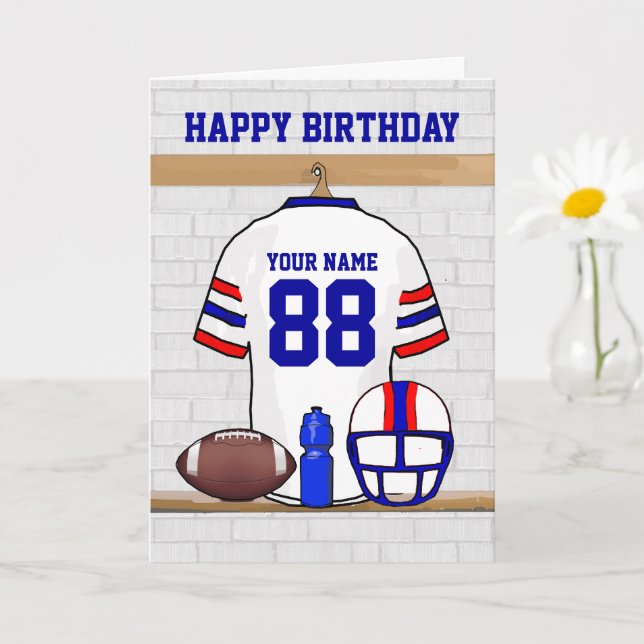 White Red Blue Football Jersey Happy Birthday Card (Small Plant)