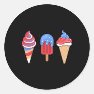 White Red Blue Ice Cream American Flag 4th Of July Classic Round Sticker