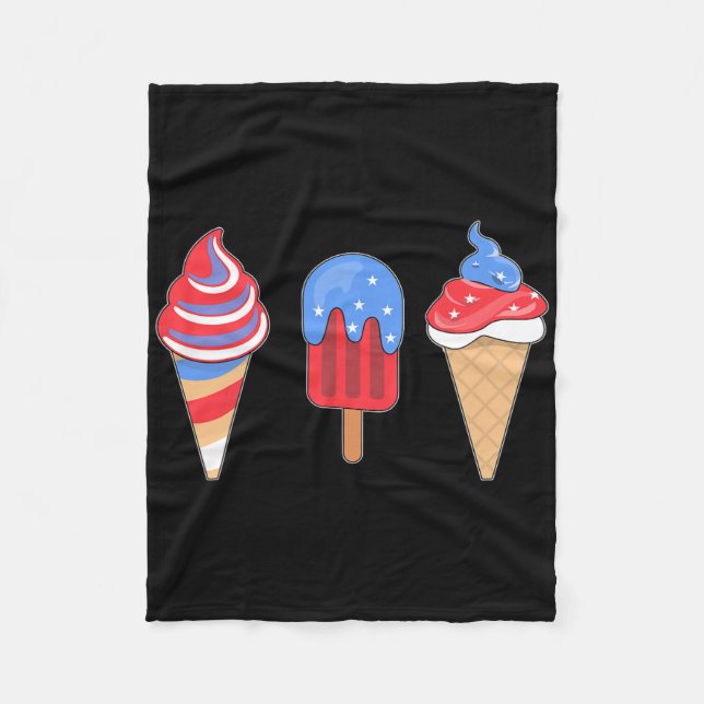 White Red Blue Ice Cream American Flag 4th Of July Fleece Blanket (Front)