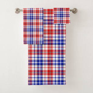 White Red Blue Plaid Tartan Design  Bath Towel Set