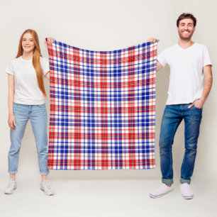 White Red Blue Plaid Tartan Design Fleece Blanket