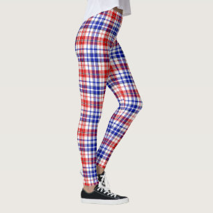 White Red Blue Plaid Tartan Design Leggings