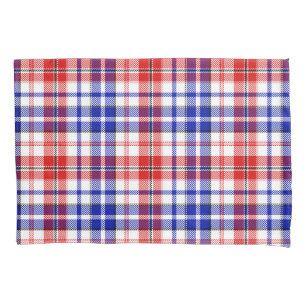 White Red Blue Plaid Tartan Design Pillowcase